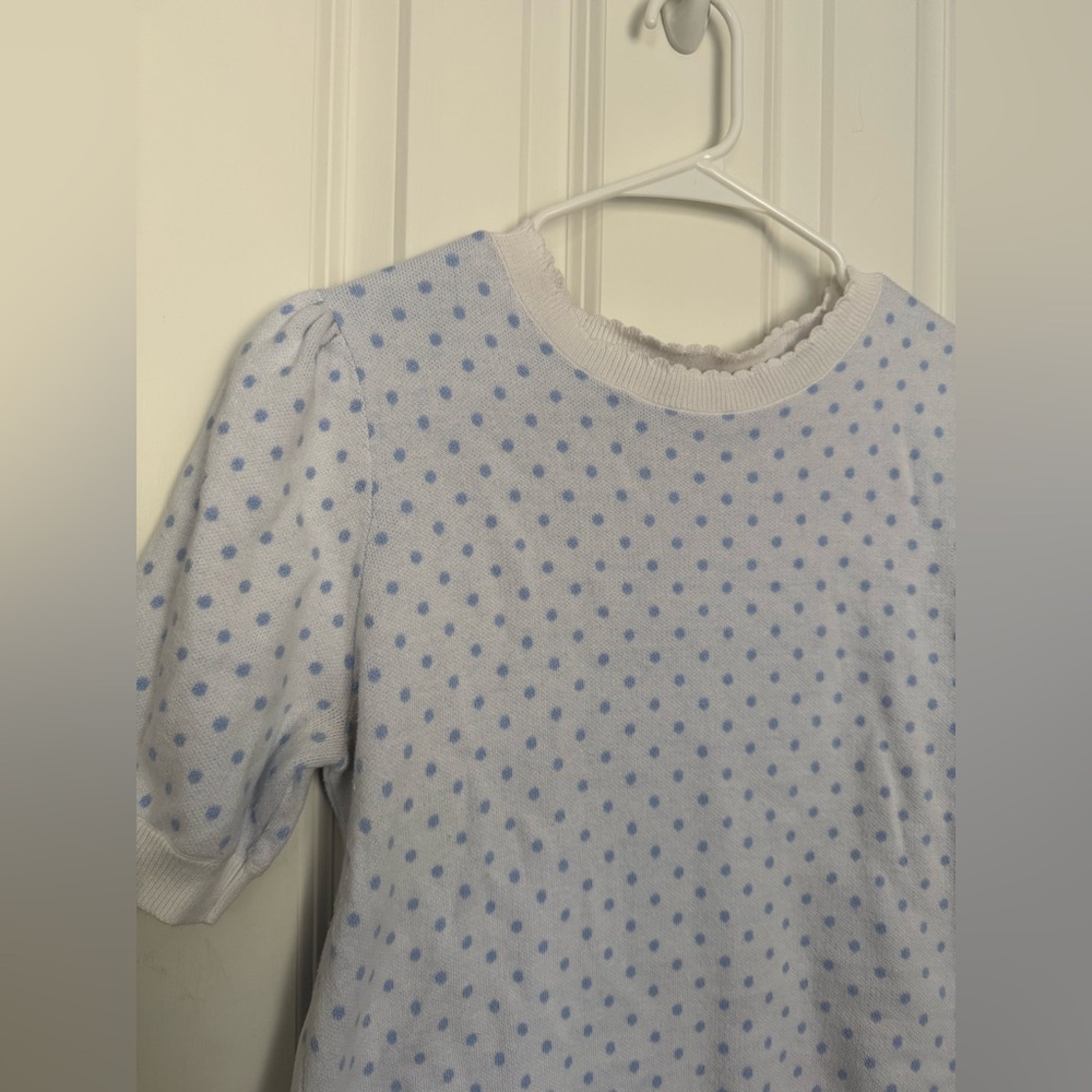 LOFT Puff Sleeve Sweater with Blue Dots